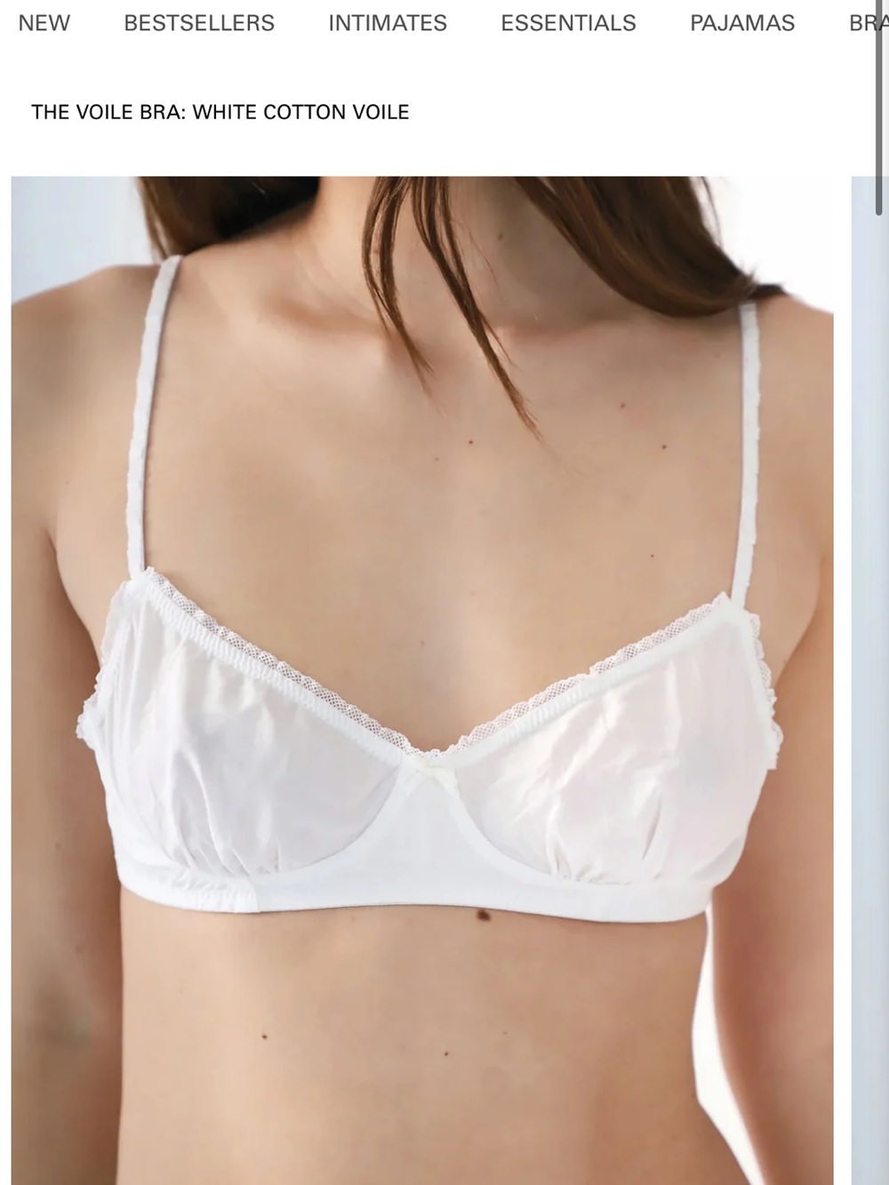 Lightweight White Cotton Bralette with Lace Trim